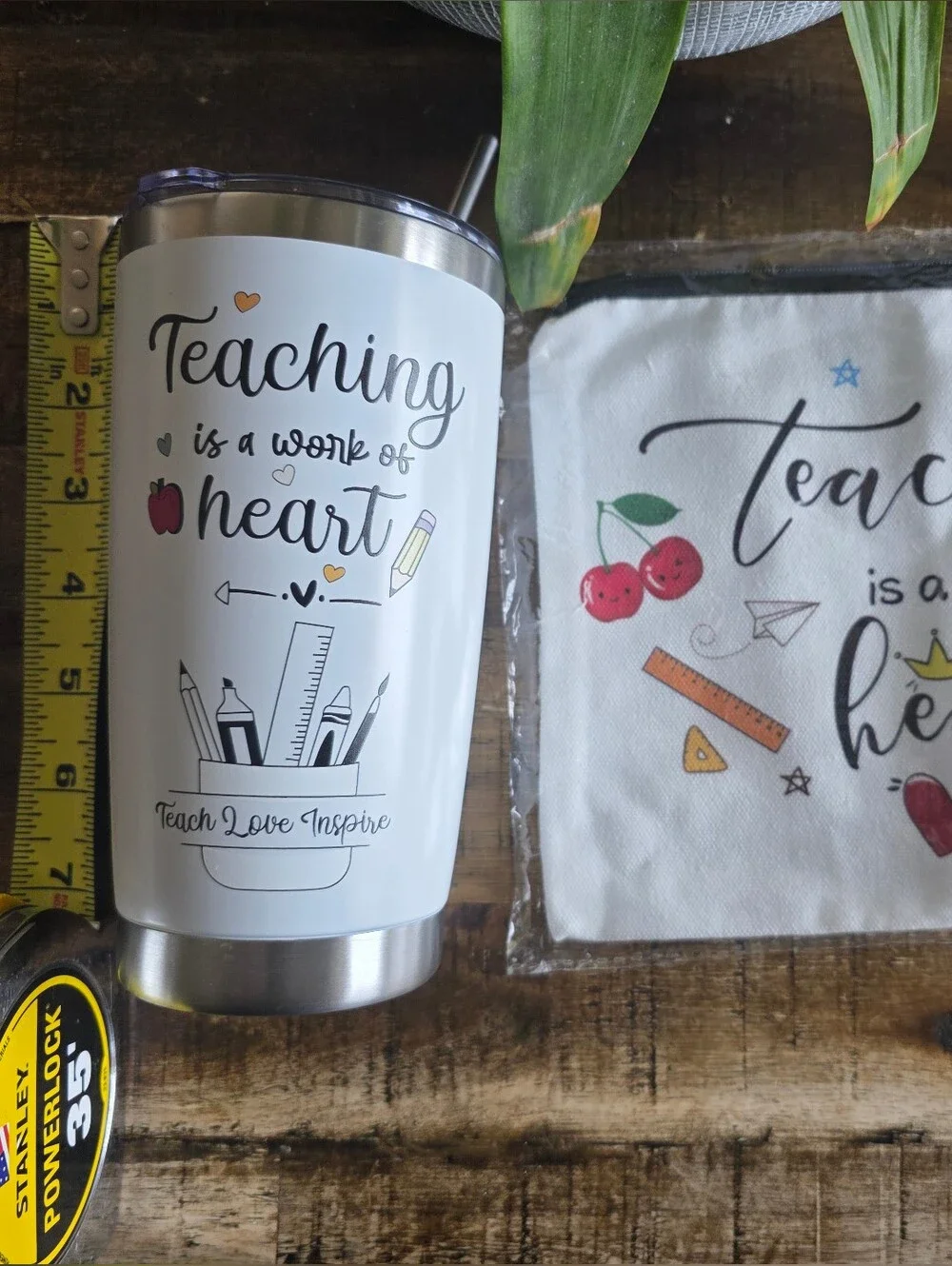Teaching Is a Work of Heart Canvas Tote Bag - White/Black And Cup